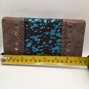 Montana West Trinity Ranch Hair-On Studded Collection Secretary Style Wallet NWT